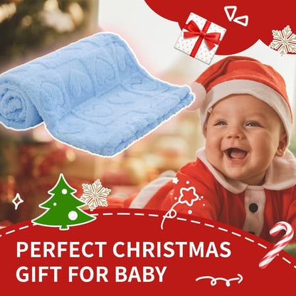 Skiennix Soft Cozy Fleece Baby Blanket - Fluffy Heart Checkered Pattern | Warm 30"x40" Light Blue Crib & Stroller Blanket for Newborns & Toddlers