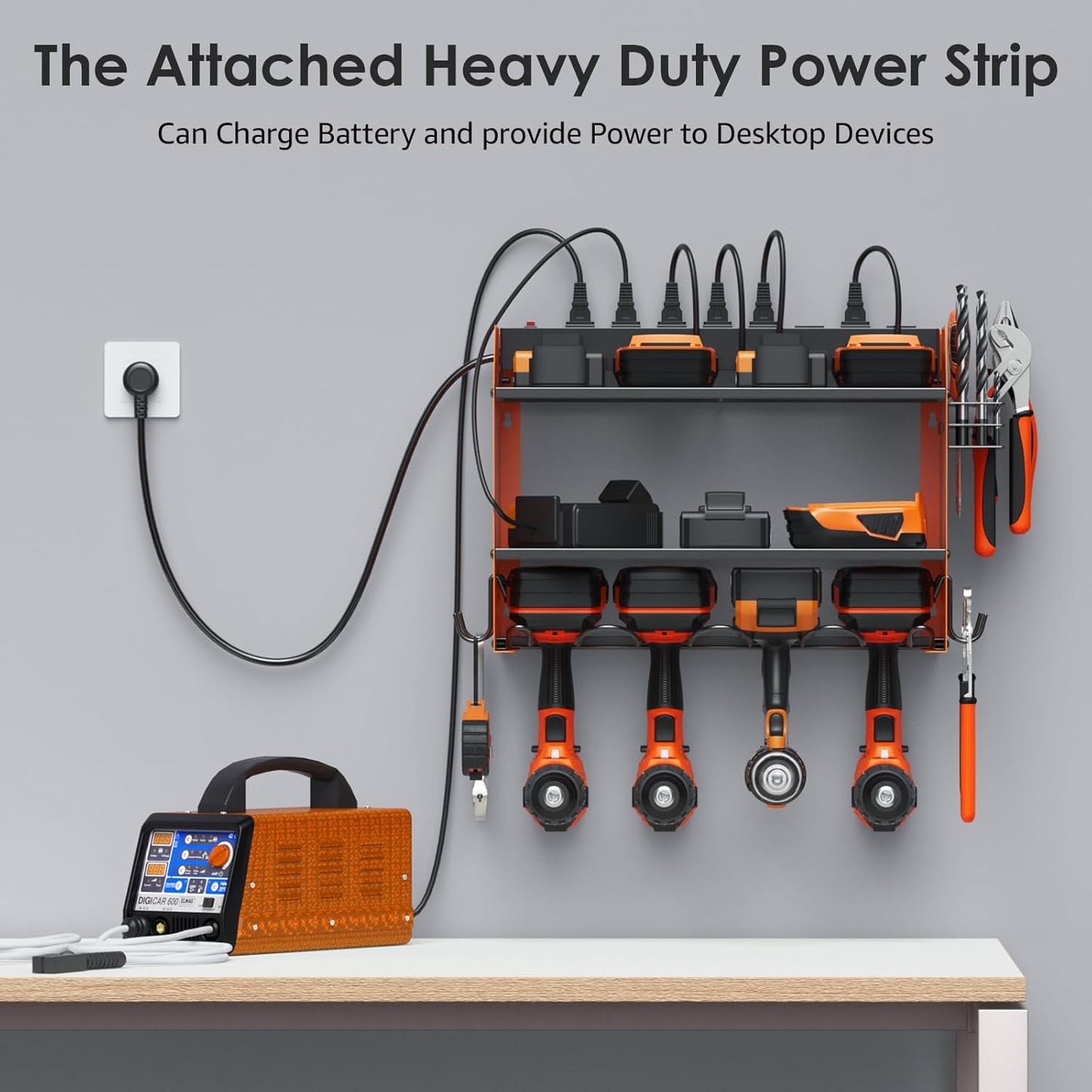 CCCEI Modular Power Tool Organizer - Wall Mount Charging Station & Heavy-Duty Drill Storage Shelf | Orange, 1 Pack