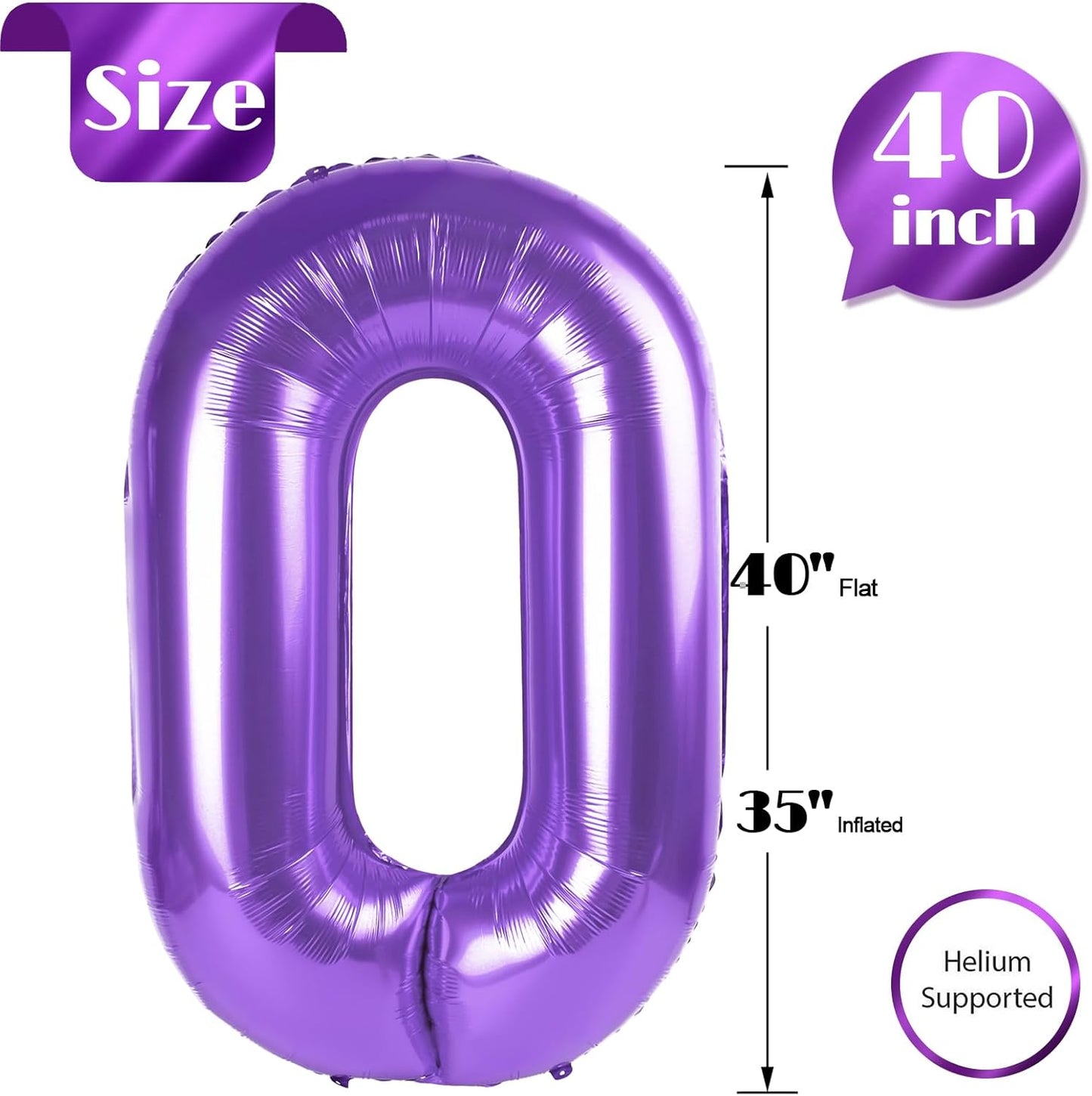 Purple Number Balloon - 40 Inch 0 Balloon | Perfect Birthday Decorations for Girls and Women