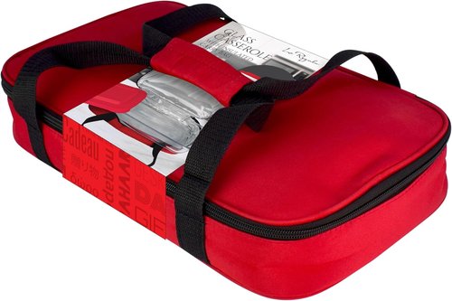 HW1236 Glass Casserole - Insulated Bag for Hot & Cold Food | Perfect for Picnics & Potlucks - 12"x7.5"x2" - Red