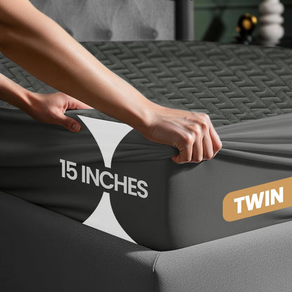 Utopia Bedding Waterproof Mattress Protector - Premium Soft Fabric, Twin Size (Gray), Fits 15" Deep