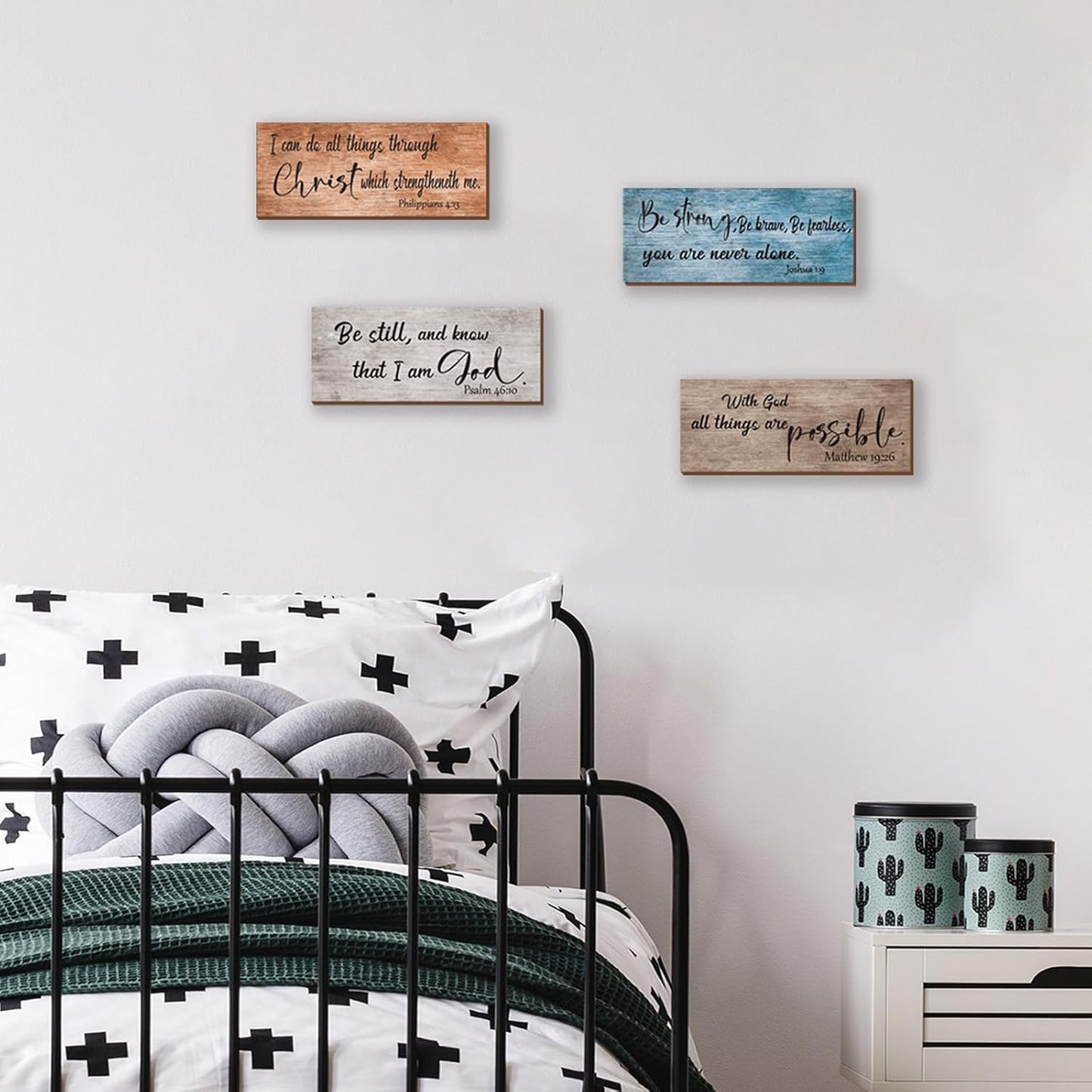 ZONWUTHY Rustic Wooden Bible Verses Wall Decor - 4-Piece Christian Signs for Home | Motivational Prayer Art (10x4)