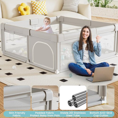 Hiaksedt Baby Playpen - 50 x 50 Inch Safe Play Area with Ocean Balls & Zipper Gates | Soft, Skin-Friendly Fabric