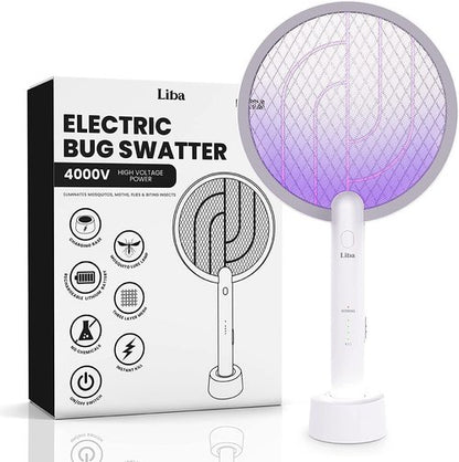 LiBa Electric Fly Swatter Racket, 2 in 1 Electric Bug Zapper USB Rechargeable, 4000V Indoor Outdoor Mosquitoes Zapper with 5 Layer Safety Mesh, Cordless Insect Killer Trap Home Office Camping Patio