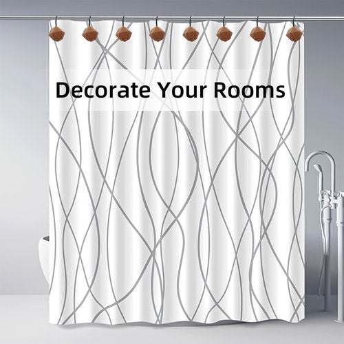 Decorative Shower Curtain Hooks, Wood Shower Curtain Rings, Modern Polygon Wood Shower Curtain Hangers, 12PCS Shower Hooks for Shower Curtain Rod, Bathroom, Bedroom, Living Room (Black)
