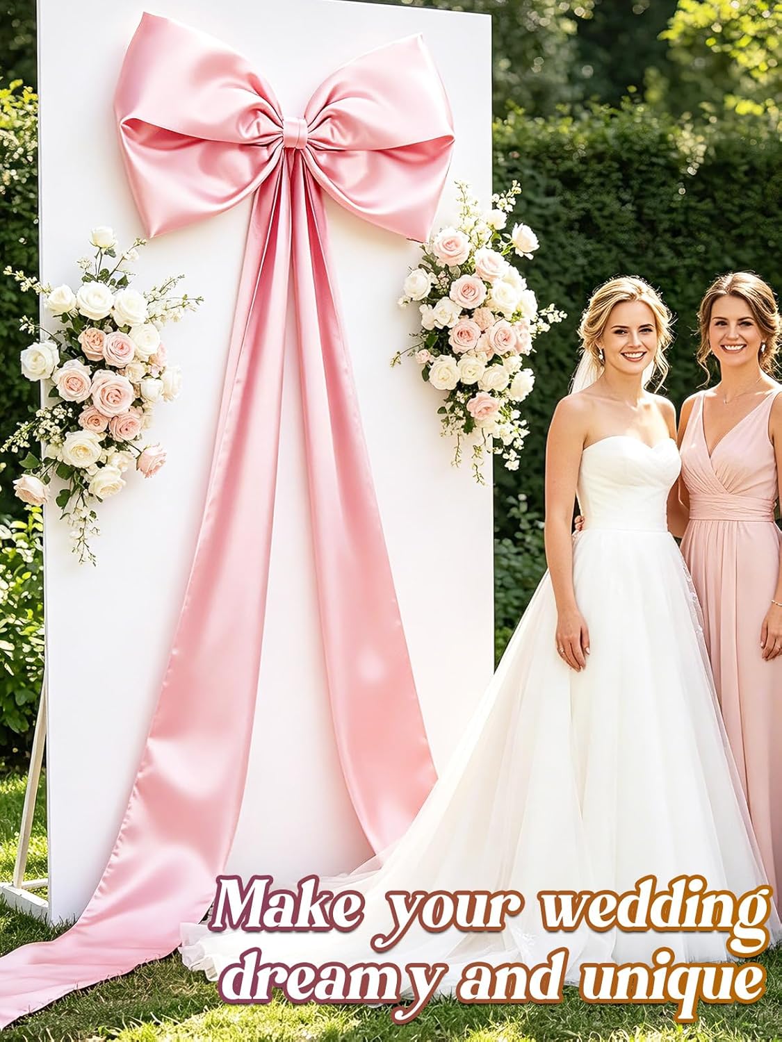 Skiennix 27" x 122" Giant Pink Bow - Satin Birthday Decoration with Long Streamers for Christmas Tree Topper