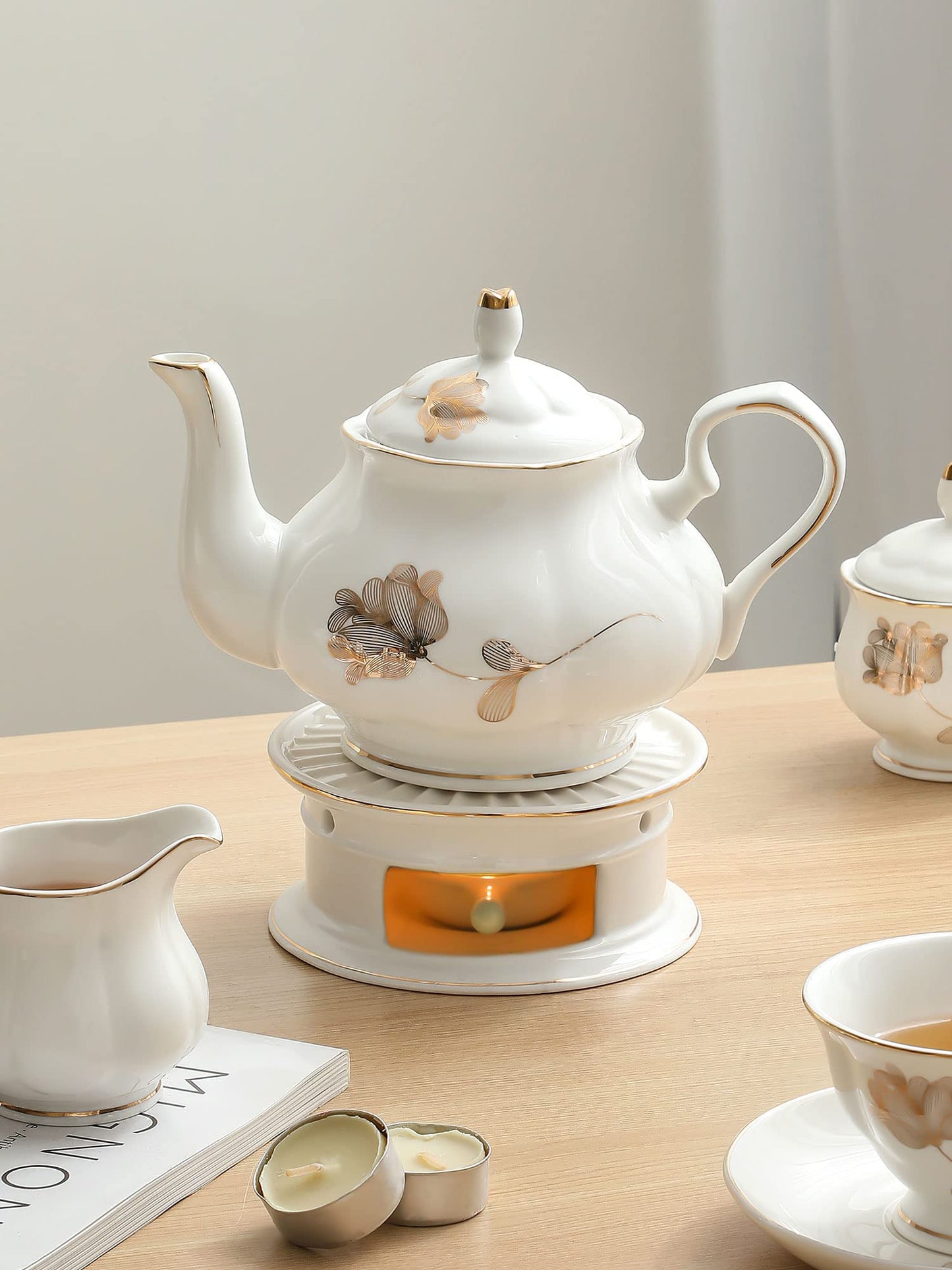 Teapot Warmers Ceramic Teapot Warmer Coffee and Milk Tea Warmer Tea Set(with Candle Hold)