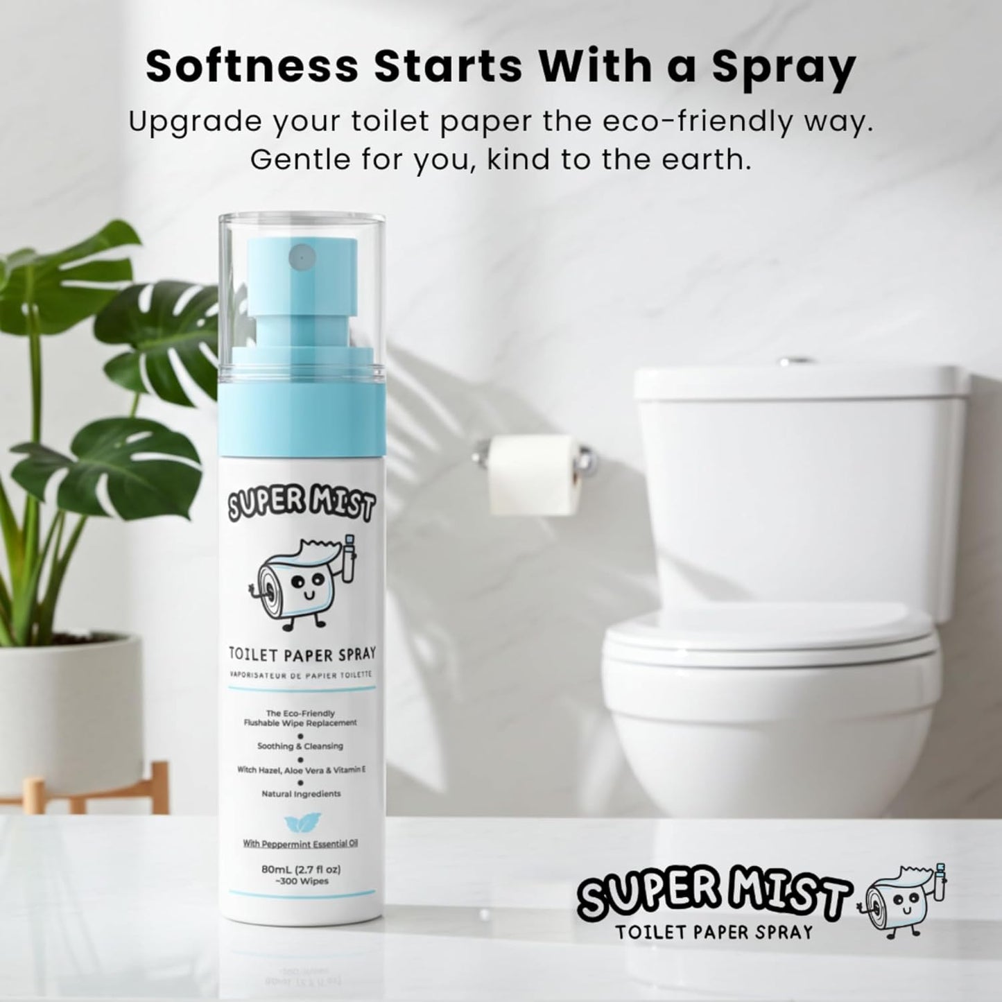 Toilet Paper Spray - Gentle Cleansing Wipe for a Better Bathroom Experience | 2.7 fl oz | Travel-Friendly