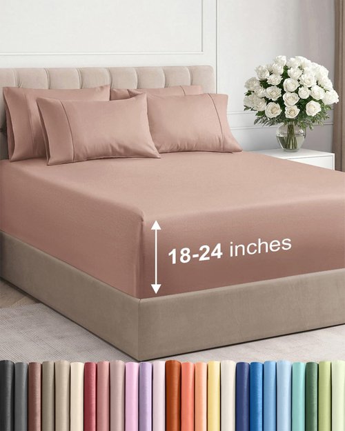 Extra Deep Cal King Sheet Set - 6 Piece Breathable and Cooling Sheets - Hotel Luxury Bedding for Women, Men, Kids & Teens - Easy Secure Fit - Soft, Wrinkle Free and Comfy - Extra Deep Pockets - Mauve