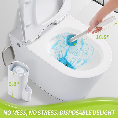 IVYROLL Toilet Bowl Cleaner Wand - Disposable Brush Set with 14 Refills & Holder for Easy Cleaning