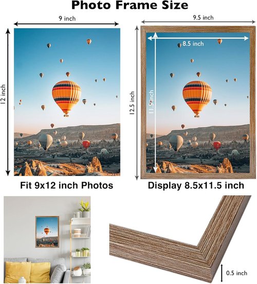 JCJMY 9x12 Rustic Brown Picture Frame - Versatile Wall Mounting for Horizontal or Vertical Display