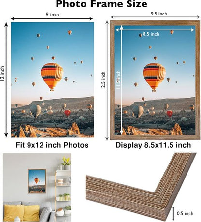 JCJMY 9x12 Rustic Brown Picture Frame - Versatile Wall Mounting for Horizontal or Vertical Display