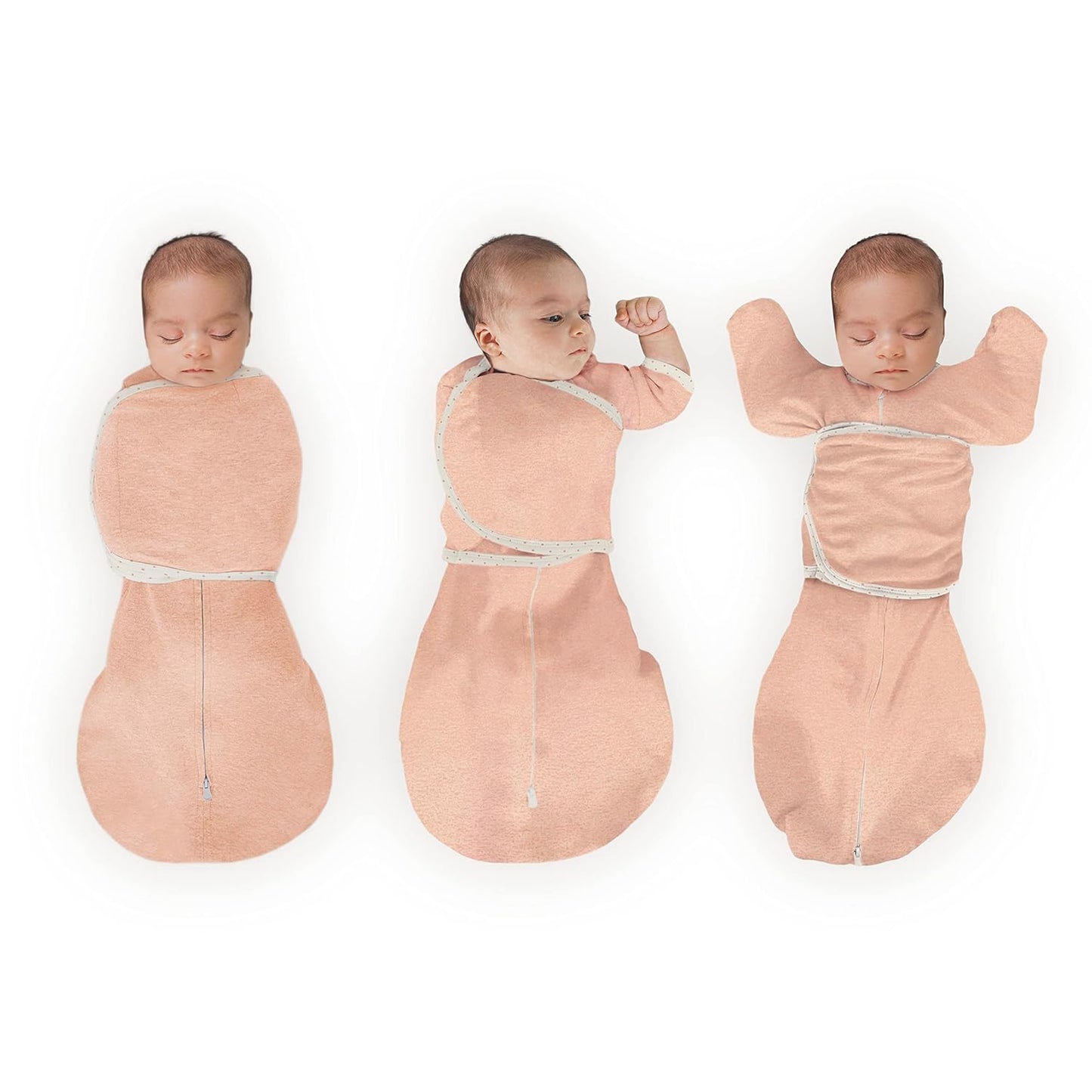 SwaddleDesigns 6-Way Omni Swaddle Sack - Arms Up Design for Newborns | Calms Startle Reflex, Improves Sleep, Small (0-3 Mo, 6-14 lbs), Heathered Peach Blush
