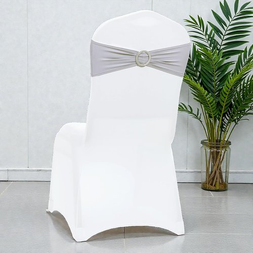 MDS Premium Stretch Chair Sashes - Pack of 25 Light Silver Bow Covers for Weddings & Events