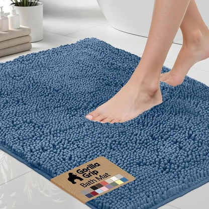 GORILLA GRIP Bath Rug Mat - Soft Absorbent Chenille | Quick-Dry Microfiber, 60x24, Blue