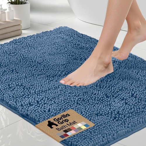 GORILLA GRIP Bath Rug Mat - Soft Absorbent Chenille | Quick-Dry Microfiber 60x17, Blue