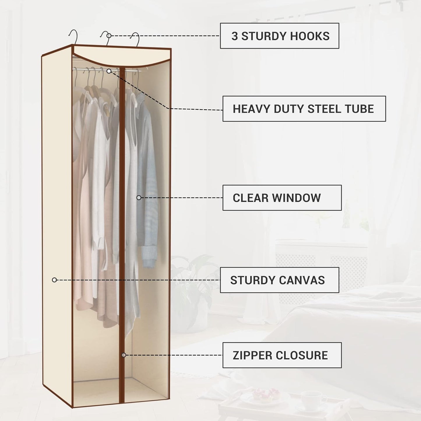 Storage Maniac 2-Pack Hanging Garment Bags - Long Clear Covers for Dresses & Suits | Beige