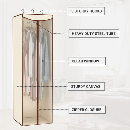 Storage Maniac 2-Pack Hanging Garment Bags - Long Clear Covers for Dresses & Suits | Beige