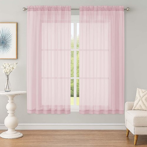 OWENIE Sheer Blush Curtains, Sheer Curtains 63 inch Length 2 Panels Set, Rod Pocket Voile Fimly Sheer Drapes for Living Room Bedroom, 2pcs, Blush, Each 59" W x 63" L