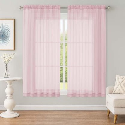 OWENIE Sheer Blush Curtains, Sheer Curtains 63 inch Length 2 Panels Set, Rod Pocket Voile Fimly Sheer Drapes for Living Room Bedroom, 2pcs, Blush, Each 59" W x 63" L
