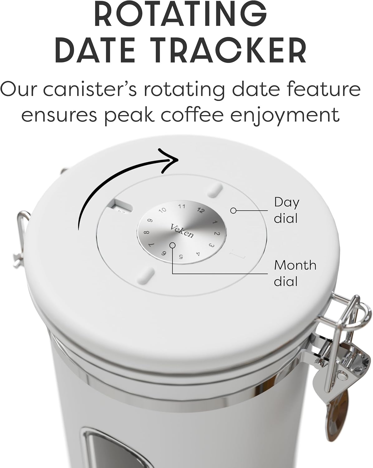 Veken Coffee Canister - Airtight Stainless Steel Container with Window | 22oz White for Grounds, Beans, Tea, and More