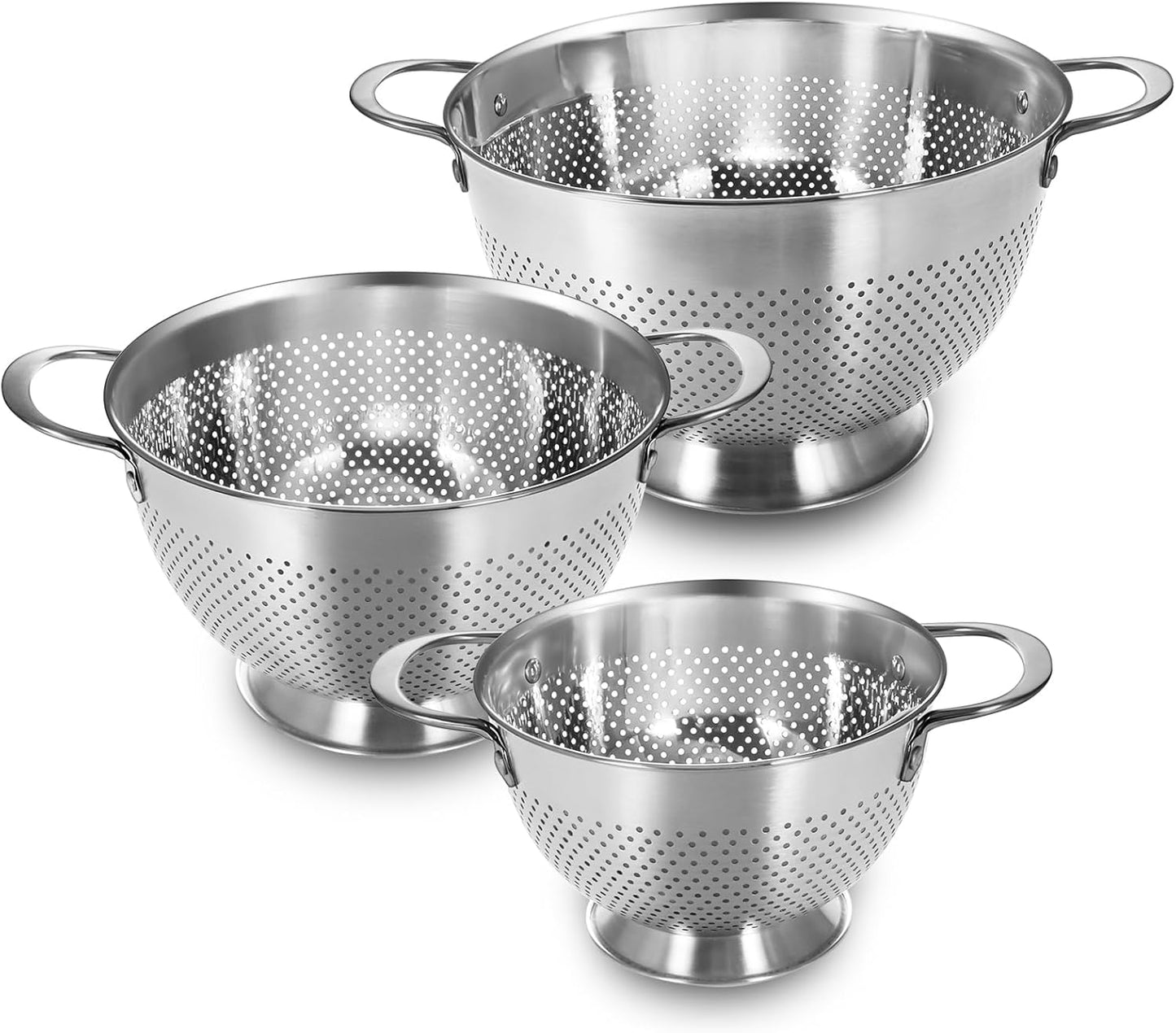 Stainless Steel Colander Set by [Brand Name] - Durable Rice & Pasta Strainers | Nesting Design, Rust-Resistant, Dishwasher Safe | 1.5, 3, & 5 Quart