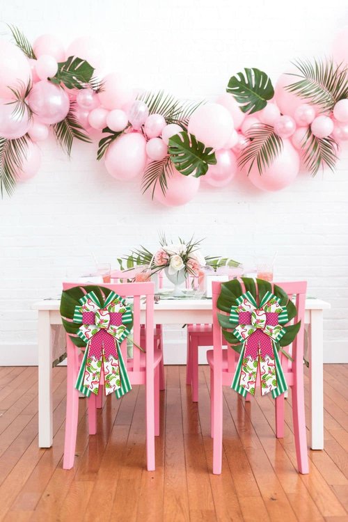 Hying Summer Wreath Bows - Large Pink Burlap & Green Stripes | Flamingo Farmhouse Decor