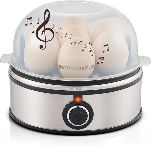 Elite Gourmet Easy Egg Cooker - 7-Egg Capacity for Perfect Soft, Medium, Hard-Boiled & Poached Eggs | Stainless Steel Design