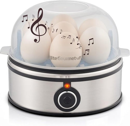 Elite Gourmet Easy Egg Cooker - 7-Egg Capacity for Perfect Soft, Medium, Hard-Boiled & Poached Eggs | Stainless Steel Design