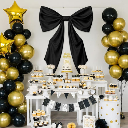 Skiennix Large Black Bow Party Decorations - 43 x 24 Inches Satin Ribbon Wall Decor for Birthdays & Weddings