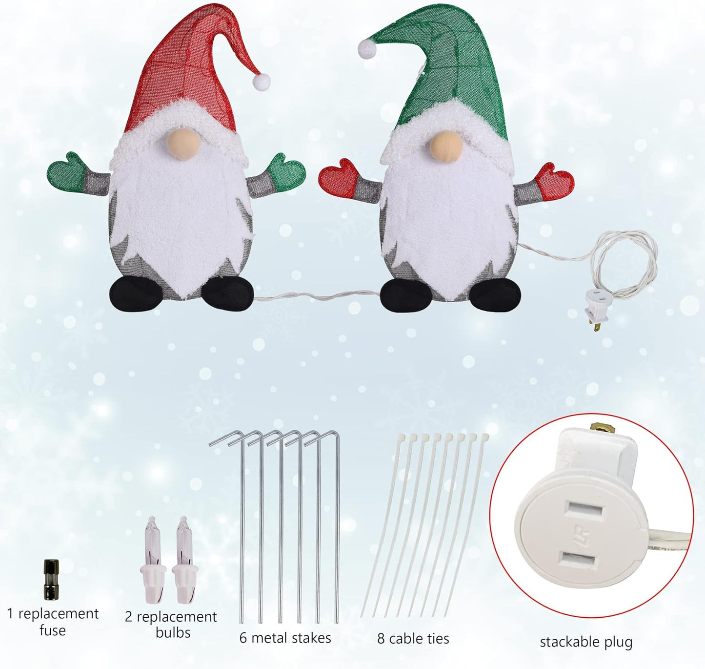 Waterglide Lighted Christmas Tinsel Gnomes - 24 Inch Pre-Lit 2D Stacked Holiday Decorations | Indoor/Outdoor Garden Decor