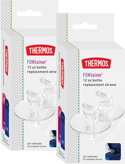 THERMOS FUNtainer 12 Ounce Insulated Kids Water Bottle - 4 Replacement Straws Included