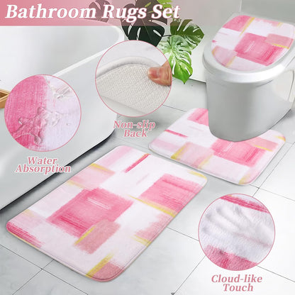 XLHOMO Bathroom Set - Elegant Pink & Gold Accessories with Shower Curtain, Rugs & Dispenser