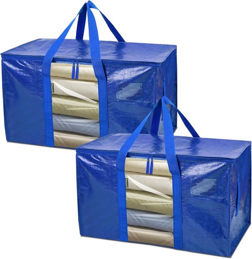 BALEINE Oversized Moving Bags - Heavy-Duty Storage Totes with Reinforced Handles | Blue w/Window, 2-Pack