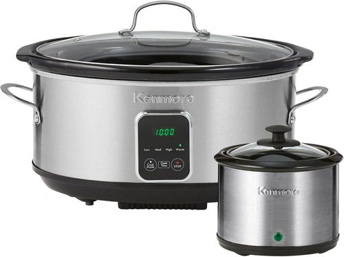 Kenmore Slow Cooker - Programmable 7 Qt with Dipper Sauce-Warmer | Black & Silver Stainless Steel