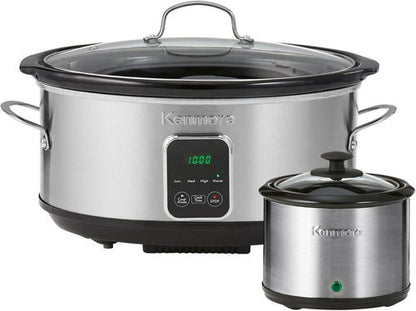 Kenmore Slow Cooker - Programmable 7 Qt with Dipper Sauce-Warmer | Black & Silver Stainless Steel
