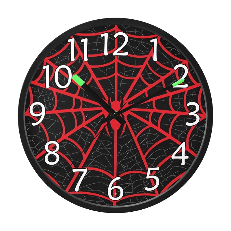 Wall Clock Night Light Spiderweb Red – Sound-Activated 12in LED Clock (Variation: Red Halloween)