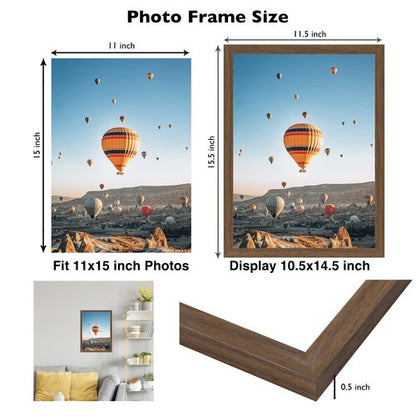JCJMY 11x15 Picture Frame Brown for Wall Hanging, Wall Mounting Horizontally or Vertically, 11 x 15 Wall Gallery Poster Photo Frame with Shatter Resistant Plexiglass, Brown