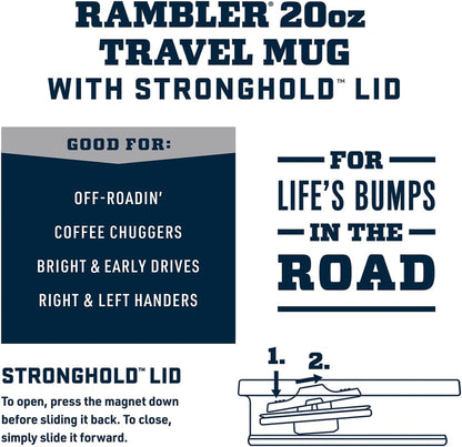 YETI Rambler 20 oz Travel Mug - Stainless Steel, Vacuum Insulated with Stronghold Lid for Durability