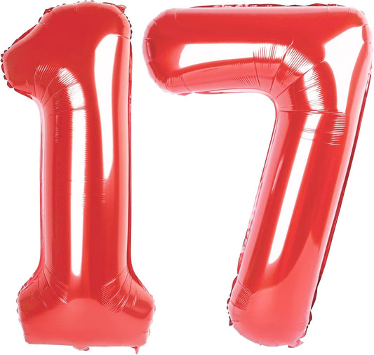 Red Number 17 Balloon - 40 Inch Birthday Decoration for 17th Party | Ideal for Girls & Boys