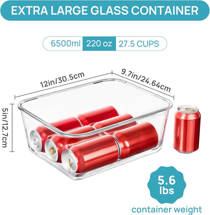 Vtopmart Extra Large Glass Food Storage Containers - 6.5L | Airtight Snap Lids | BPA Free, Oven & Freezer Safe