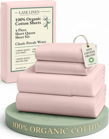 LANE LINEN RV Queen Sheets Set - 100% Organic Cotton Camper Sheet Sets 15" Deep Pocket Fitted (Short Sepia Rose)