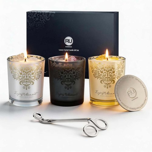 Luxury Soy Candle Gift Set - 3 Pack 7oz Aromatherapy Candles with Wick Trimmer & Snuffer | 120H Burn Time