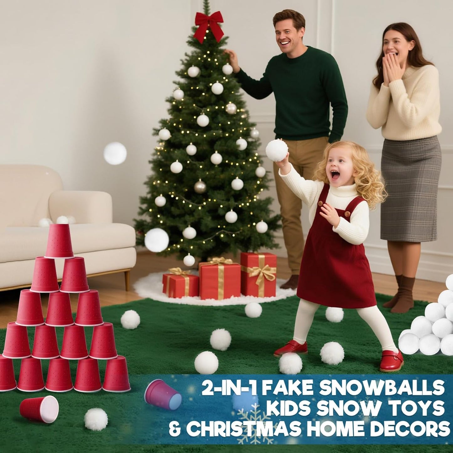Skiennix Christmas Decorations - 60 PCS 2-Inch Fake Snowballs for Indoor Family Fun & Parties