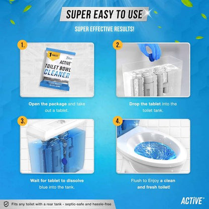 ACTIVE Toilet Bowl Cleaner Tablets - Heavy Duty Septic-Safe Gel for Hard Water Stains & Odor - 12 Tabs
