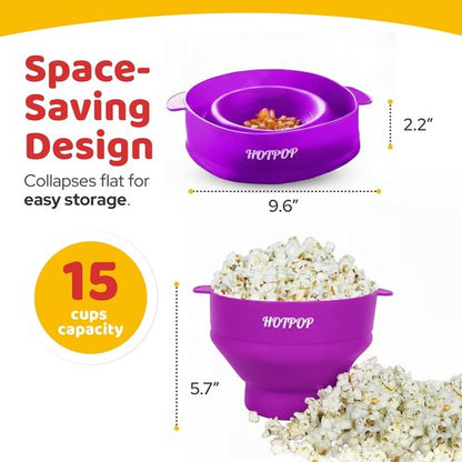 Hotpop Microwave Popcorn Popper - Collapsible Silicone Bowl, BPA-Free & Dishwasher Safe | Purple