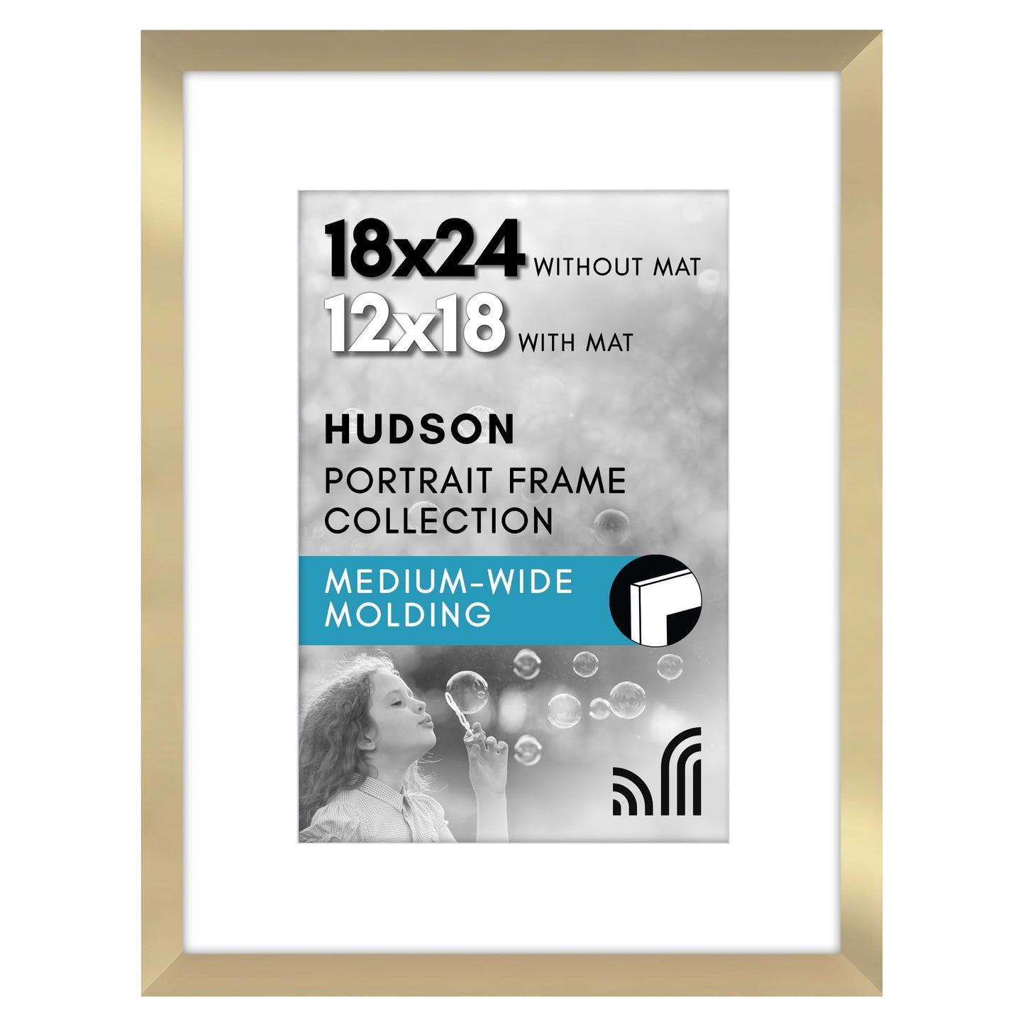 Americanflat 18x24 Poster Frame with Polished Plexiglass - Use as 12x18 Frame with Mat or 18x24 Frame Without Mat - Hudson Collection - Wide Picture Frame for Wall Display - Gold