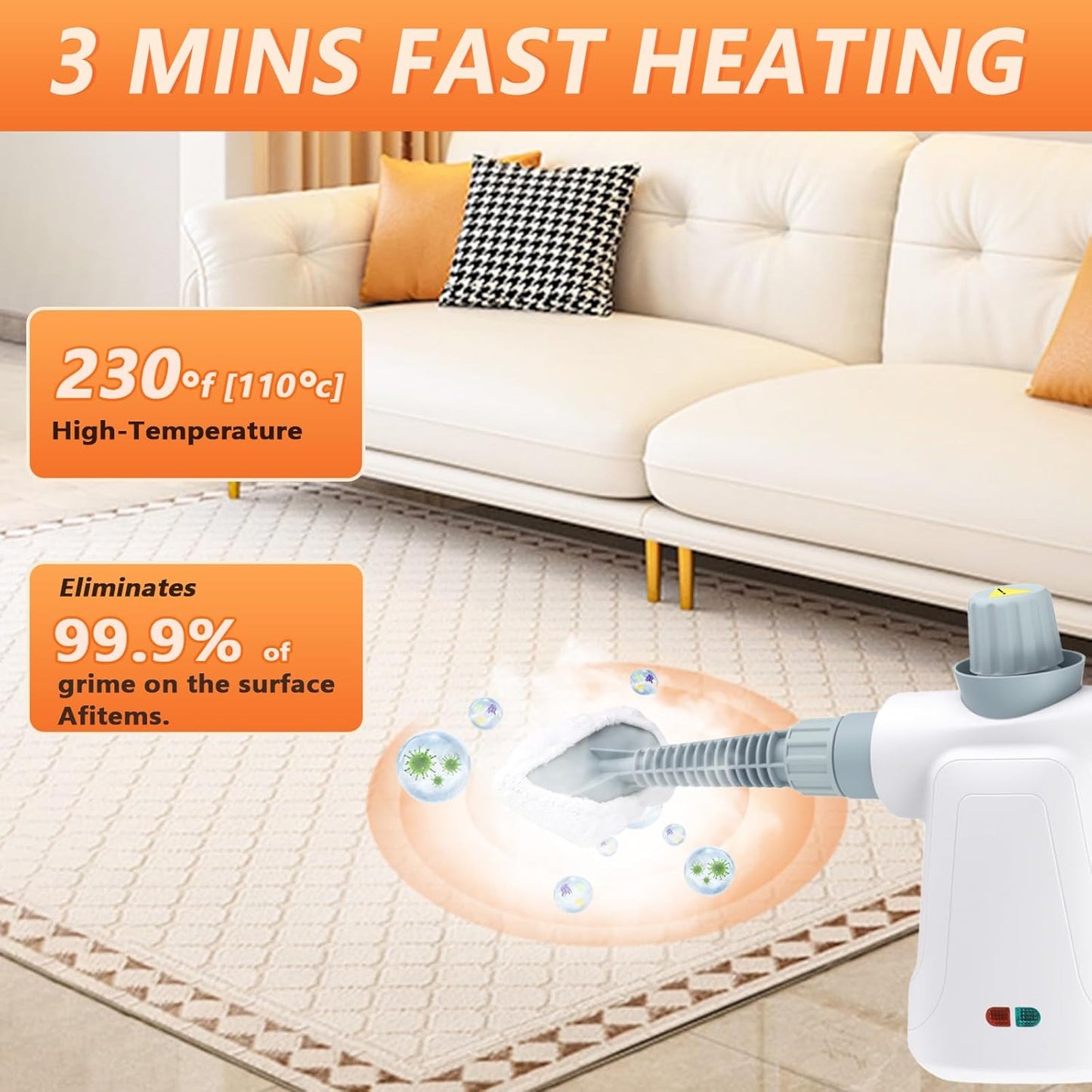 Pressurized Steam Cleaner, Handheld Multi-Surface Steamer with 11 Accessories & Steam Lock, 350ml Tank for Home, Car, Kitchen, Bathroom, Windows – Chemical-Free Deep Cleaning