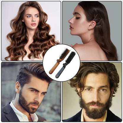 Travel Folding Hair Brush Portable Pocket Boar Bristle Brush for Women, Men, and Children, Folding Mini Boar Bristle for Wet and Dry Hair, Curly and Detangle 2 Pack