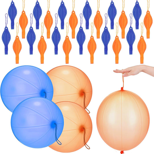 Soulchen Punch Balloons - 24 Pcs Blue & Orange Party Favors for Kids' Birthday Decorations | Thickened Design with Rubber Band Handle